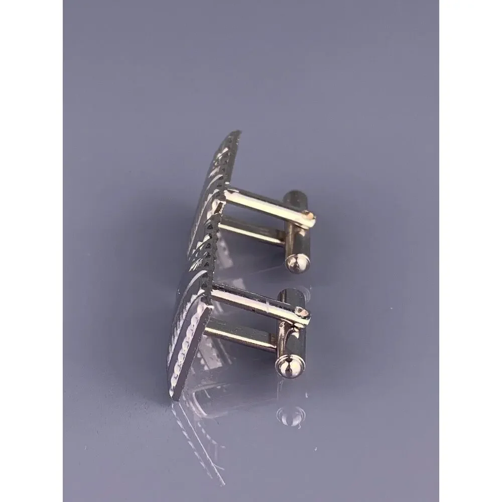 Decorative Fans Lines Cufflinks Silver Tone Stamped Art Deco Rectangle Vintage